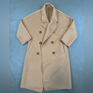 Women’s 100% Wool Camel Double-Breasted Coat Minimalist Oversized Fit